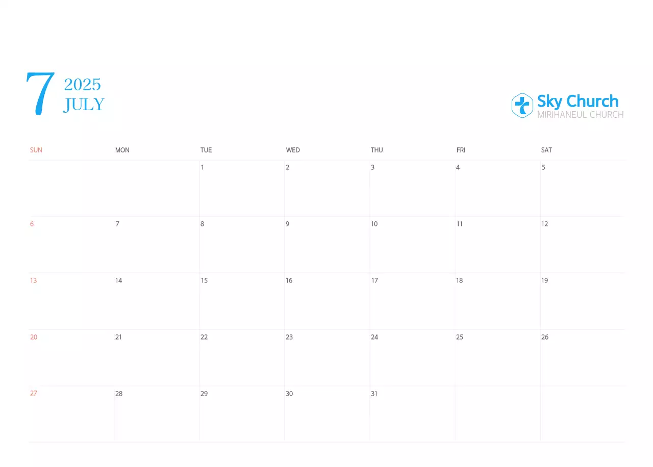 Blue modern concept church calendar