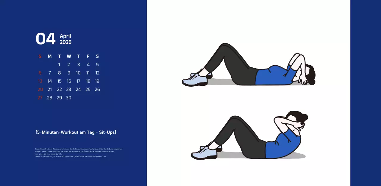 Einfacher Kalender mit blauen, klaren Illustrationen