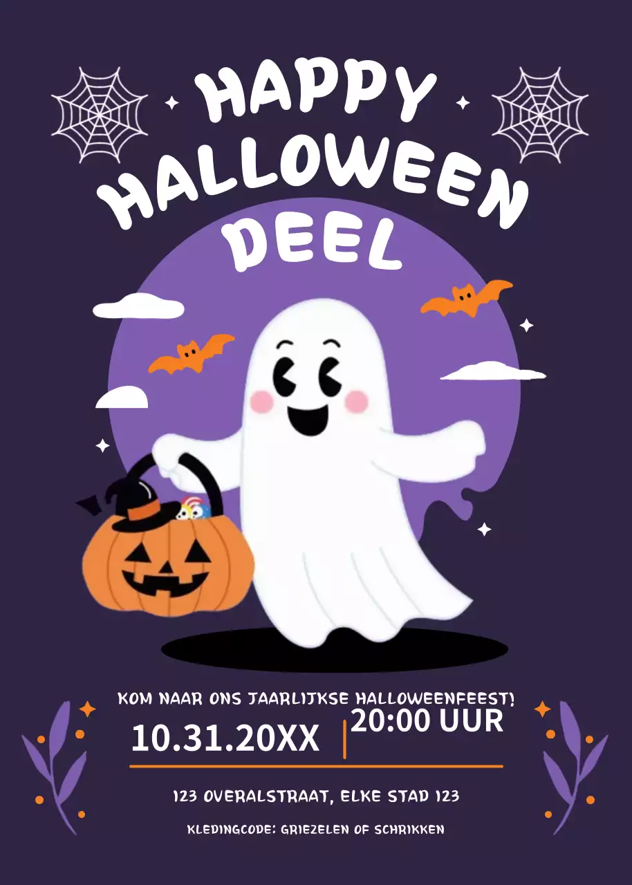 Paars oranje uitnodiging voor Halloweenfeest