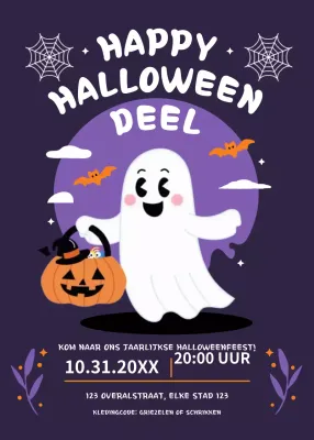 Paars oranje uitnodiging voor Halloweenfeest