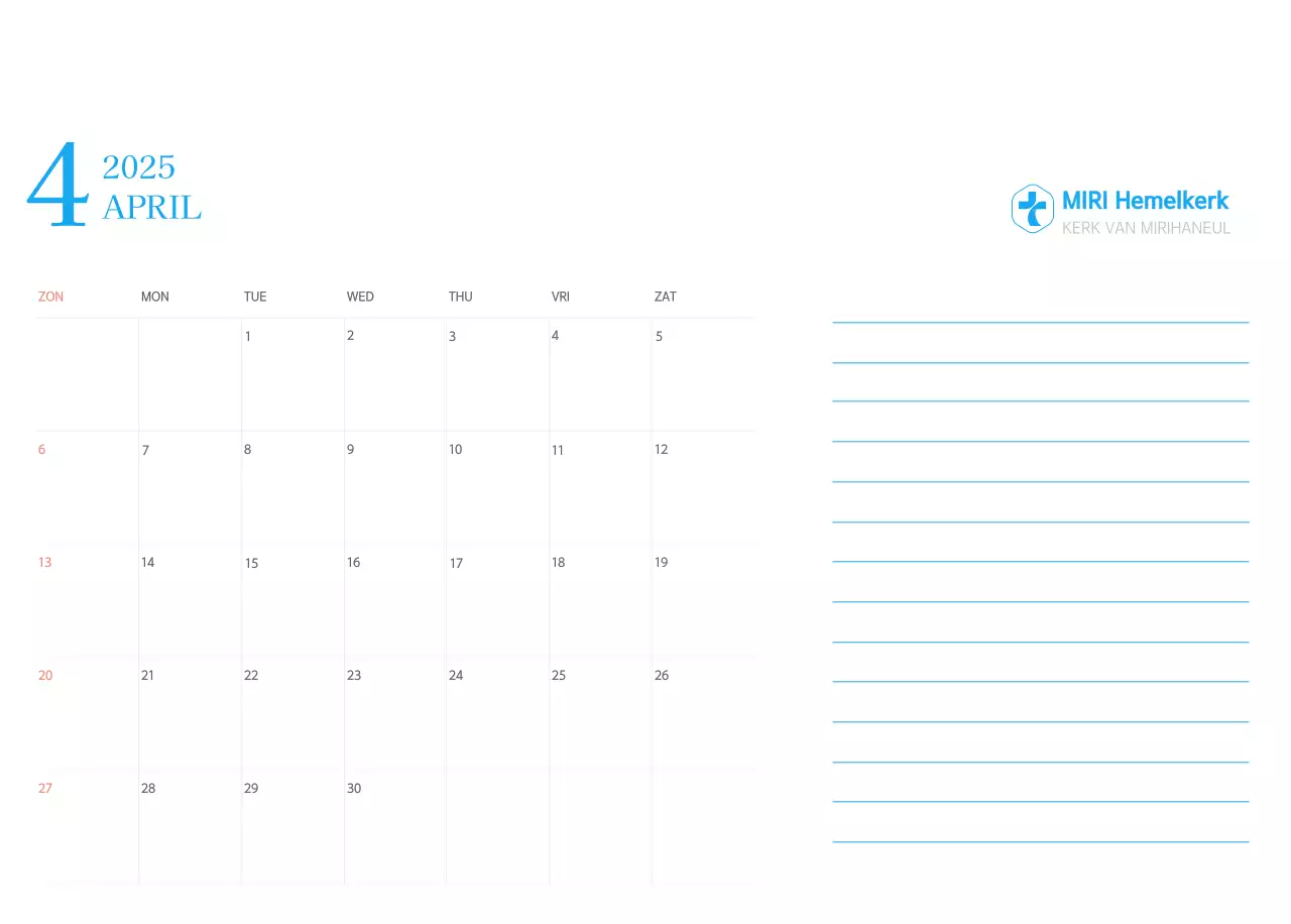 Blauw modern concept kerkkalender