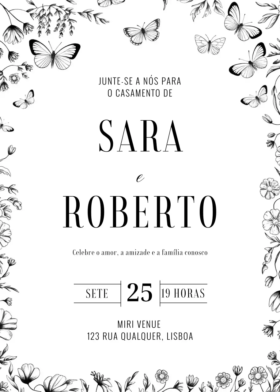 Convite de casamento preto e branco estilo elegante