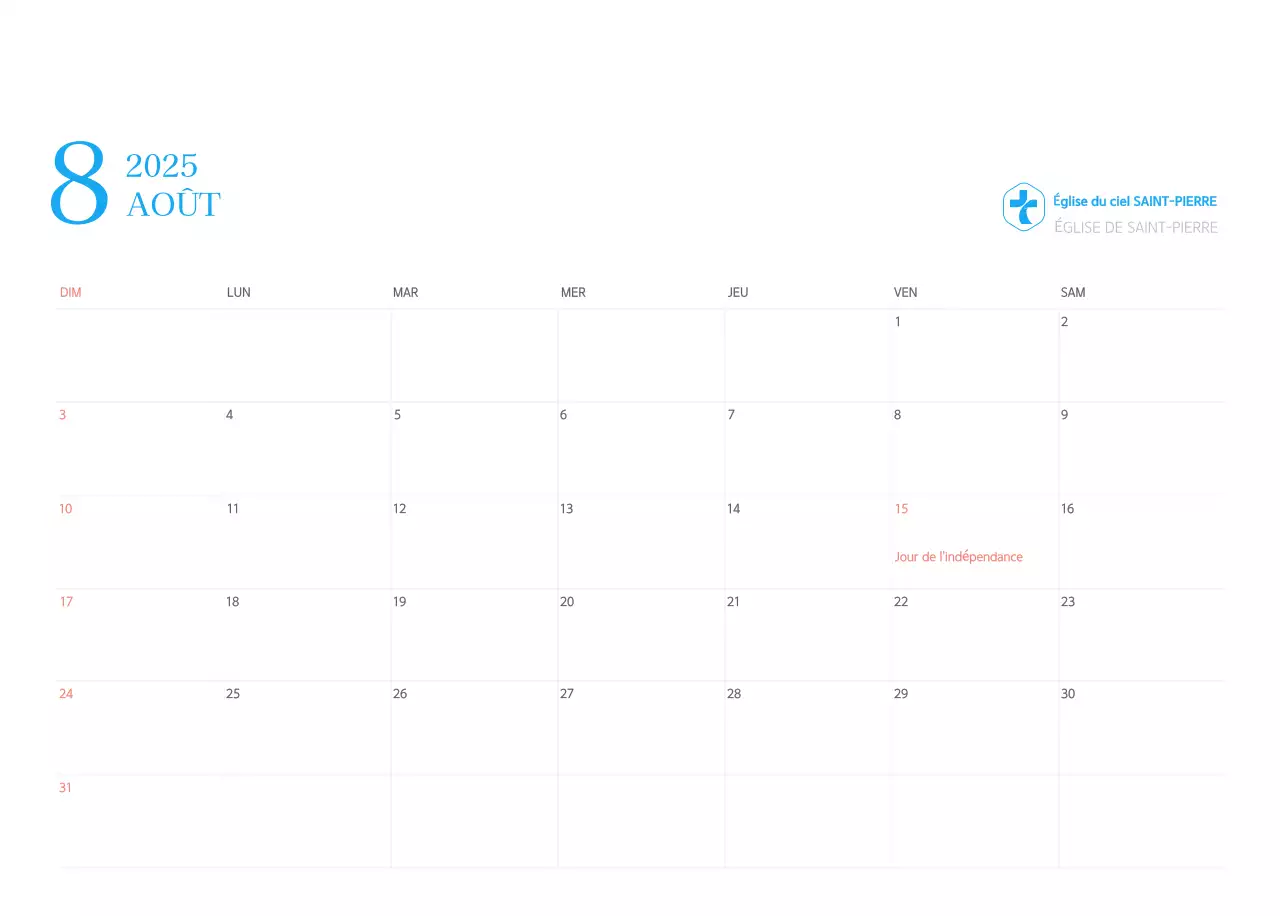 Calendrier d'église moderne bleu