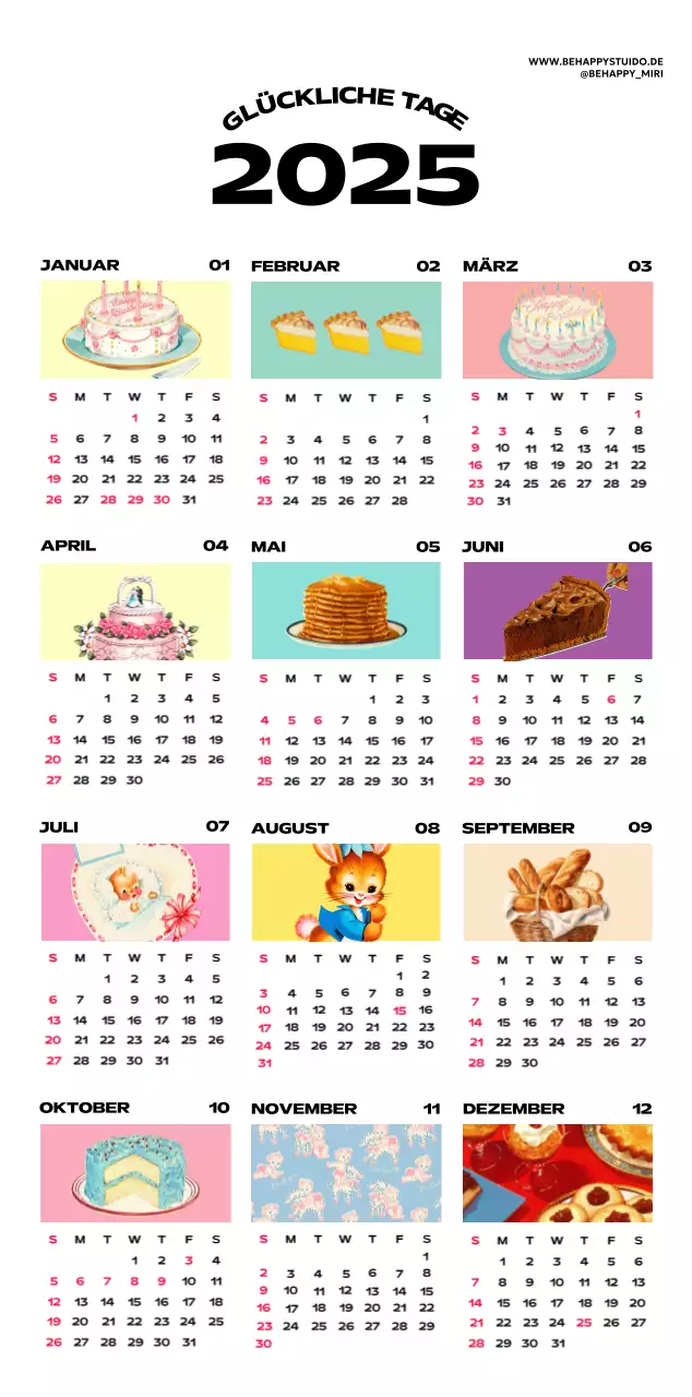 Bunte Kalender mit einer Vielzahl von Retro-Illustrationen