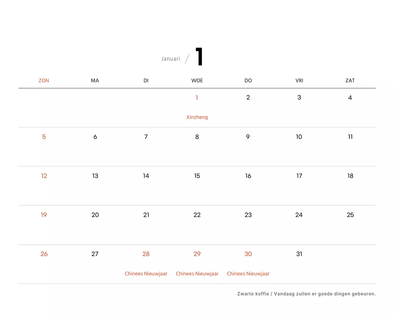 Eenvoudige bureaukalender met koffiefoto's voor cafés in witte tinten