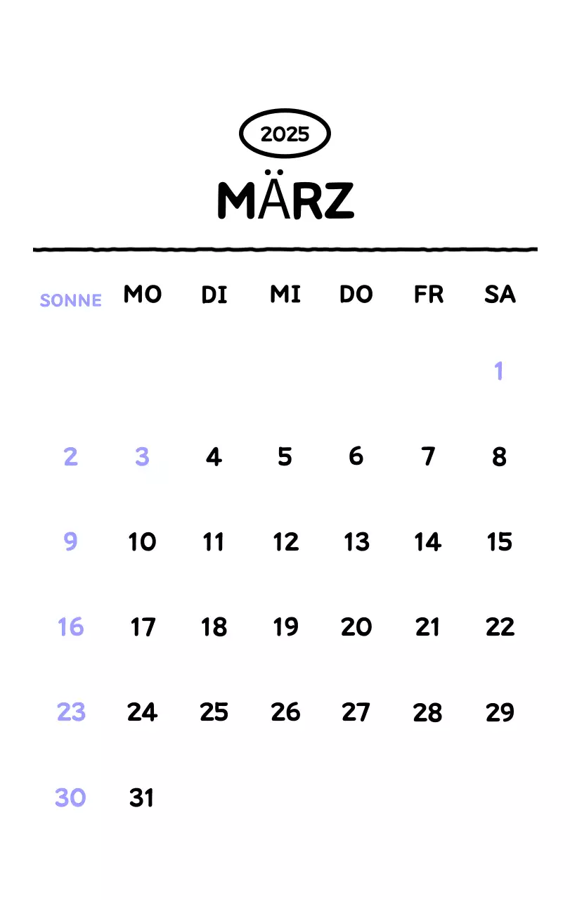 Illustrierter Kalender mit schönem Linienstil