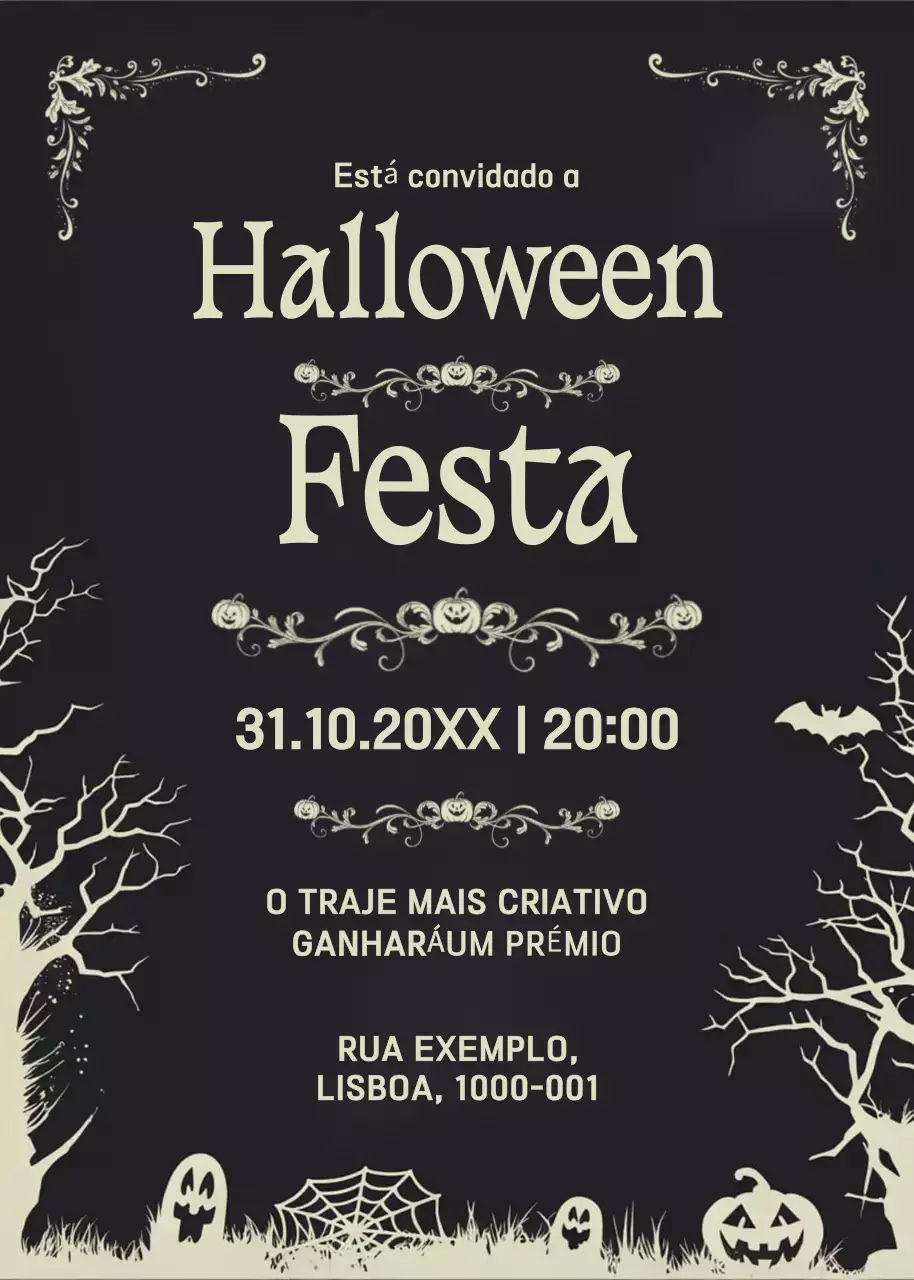 Convite de Halloween gótico preto