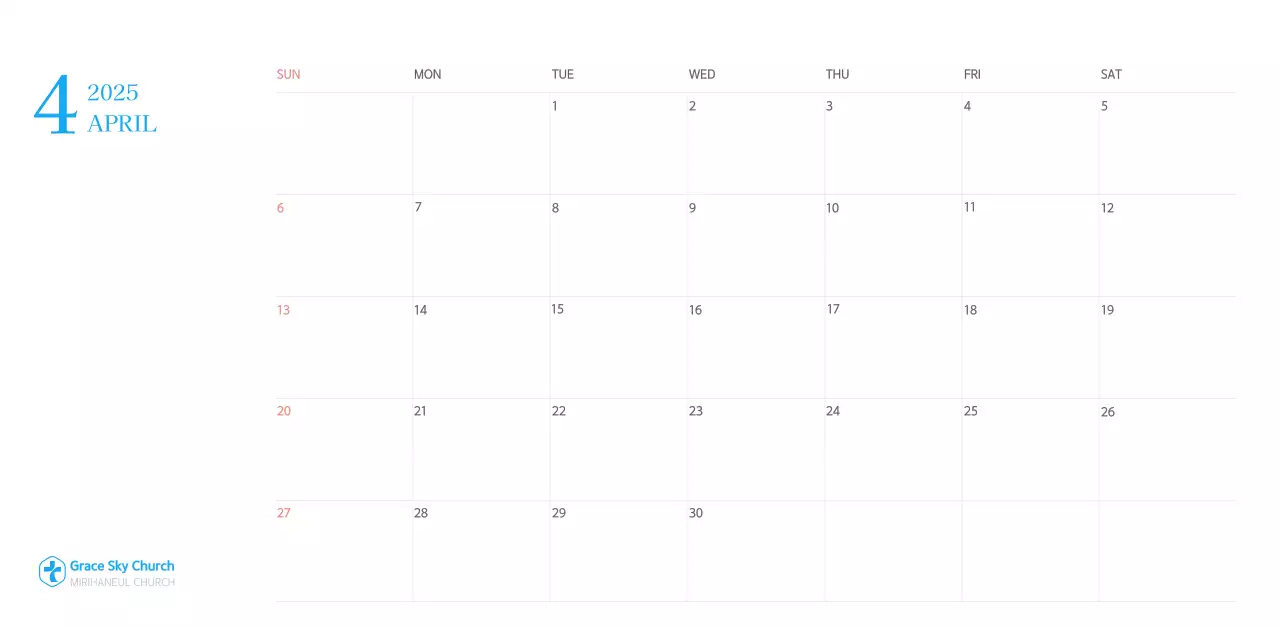 Blue modern concept church calendar