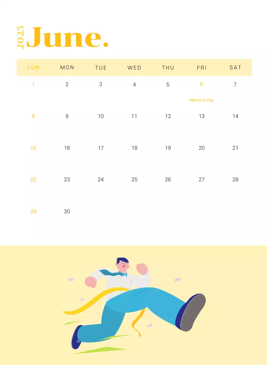 Kalender dengan ilustrasi anak muda dengan latar belakang kuning-hijau