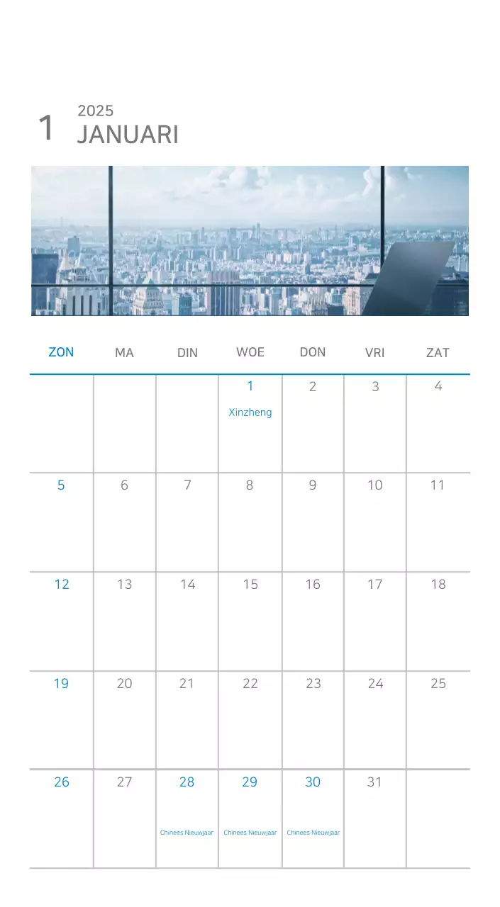 Blauwe minimalistische kalender