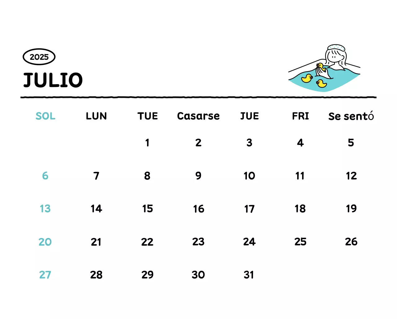 Calendario ilustrado con un bonito estilo de líneas