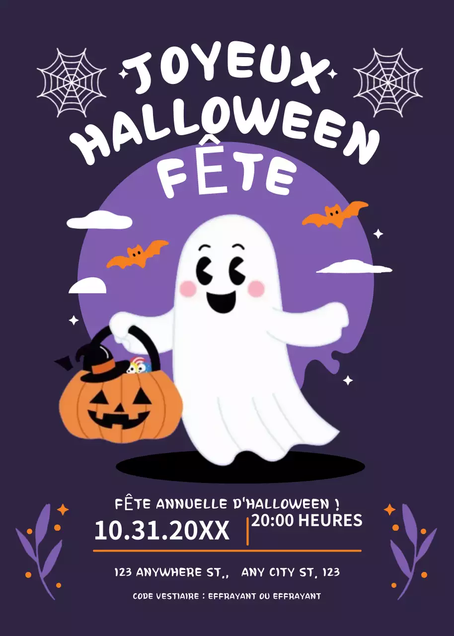 Invitation à la fête d'Halloween violet-orange