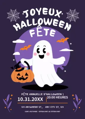 Invitation à la fête d'Halloween violet-orange