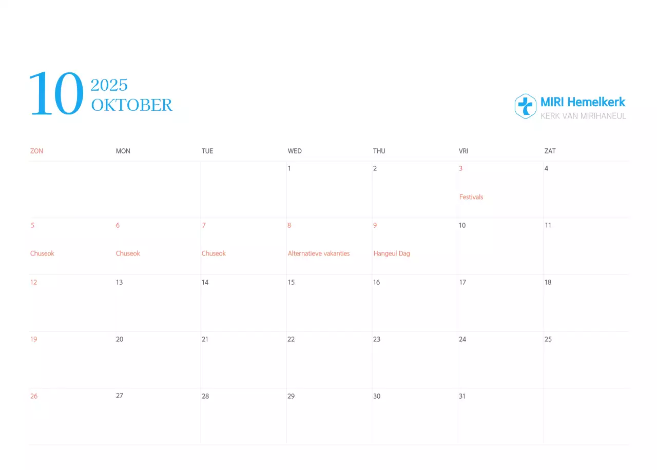 Blauw modern concept kerkkalender
