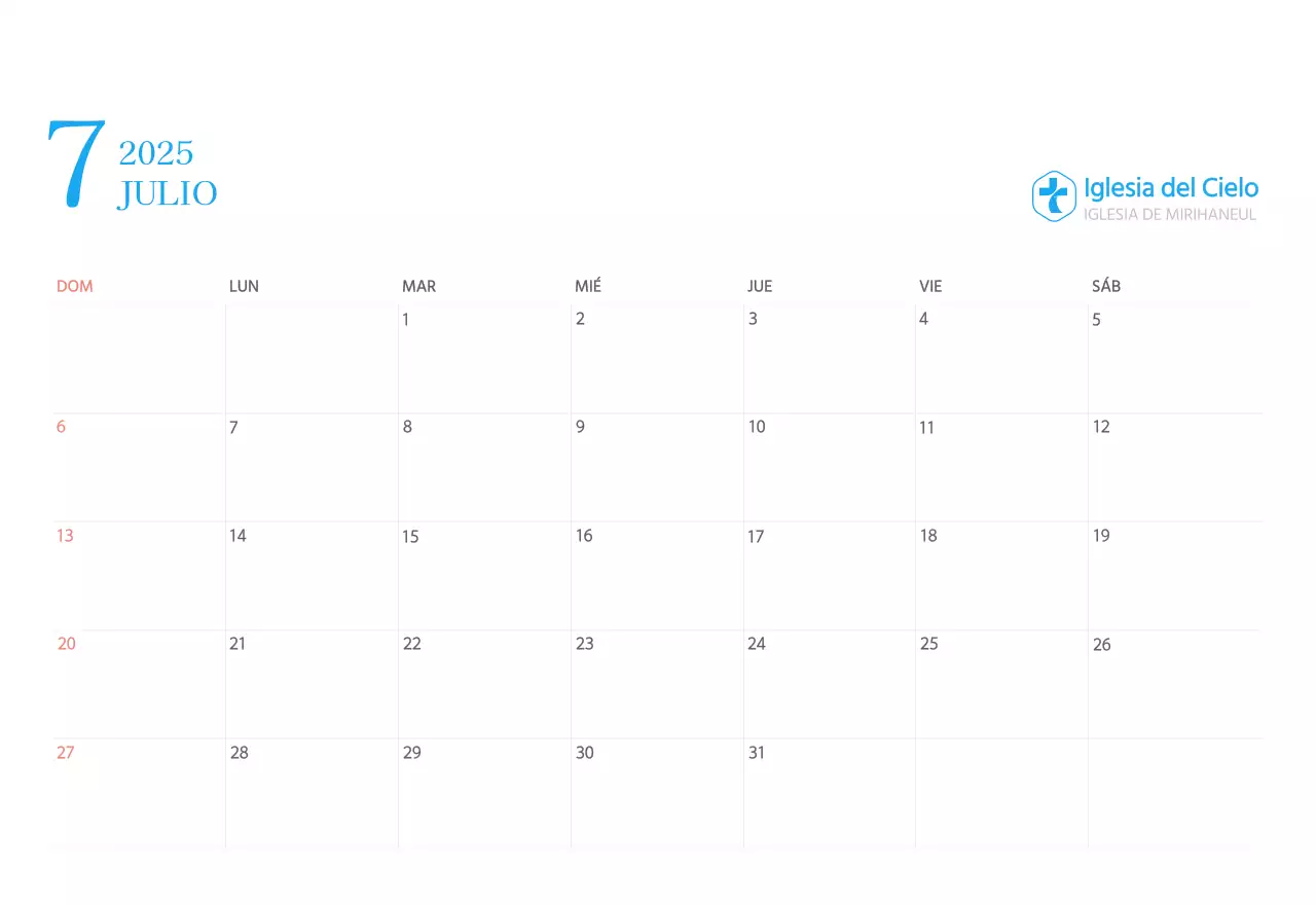 Calendario eclesiástico azul de concepto moderno