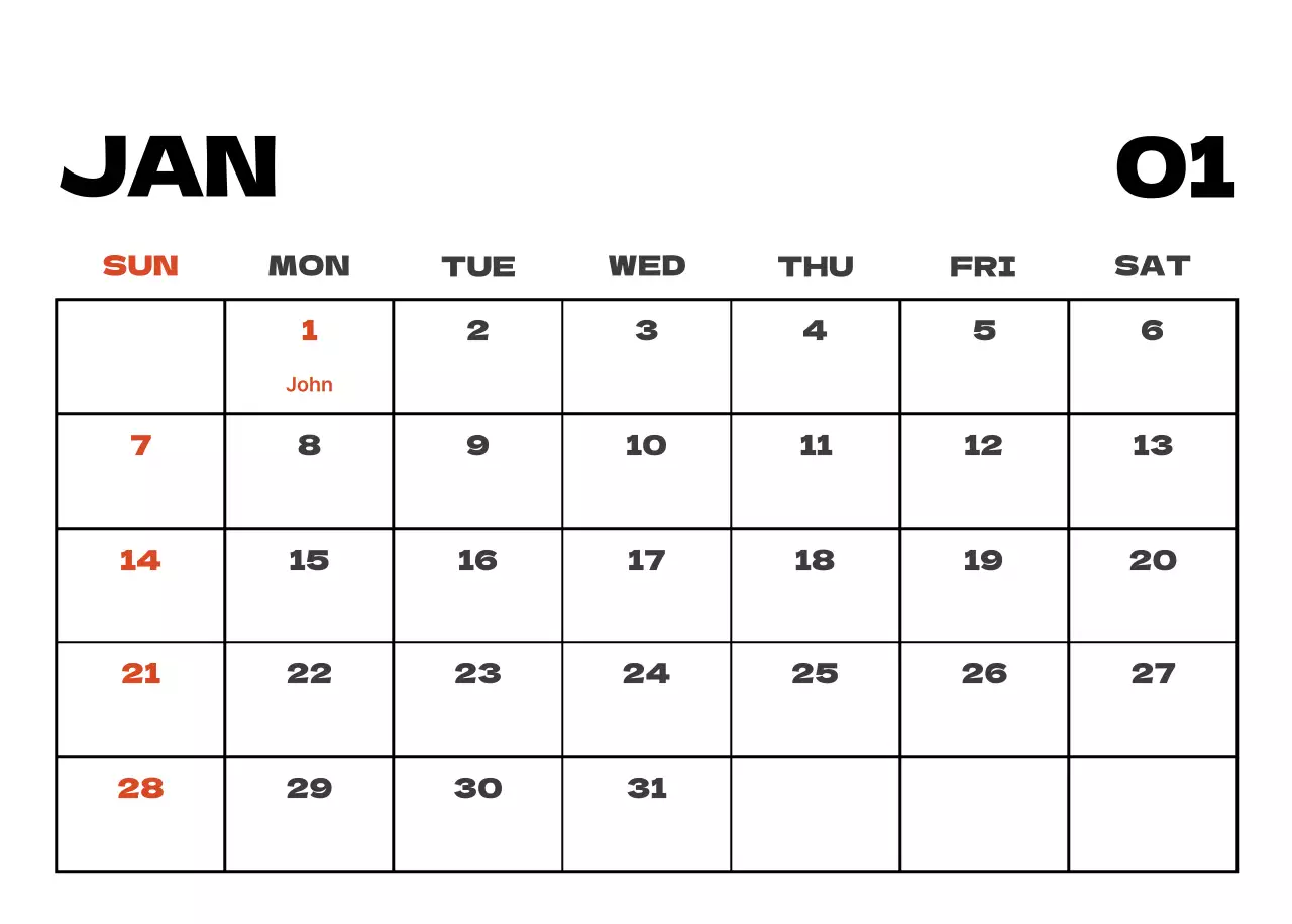 Sky photo clean calendar