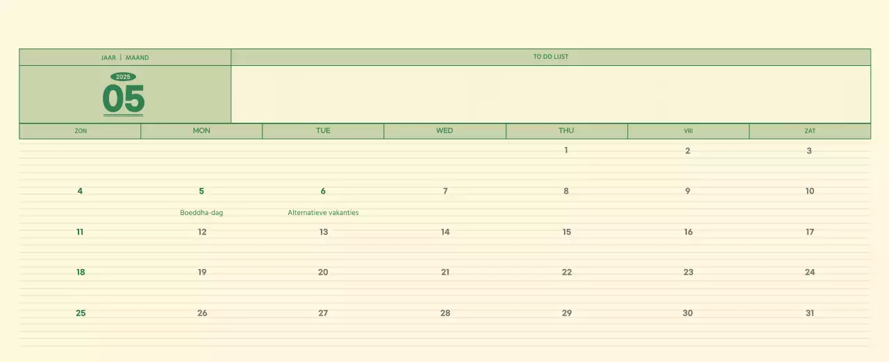 SAT D-Day notitieblok concept wandkalender in groen en lichtgeel