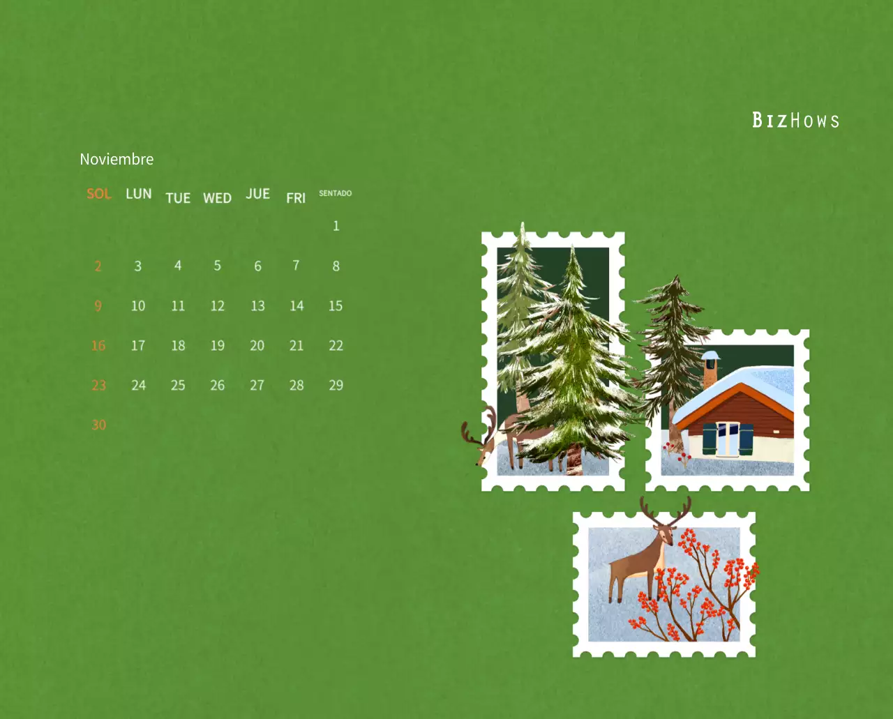 Calendario de Año Nuevo con cálidas ilustraciones