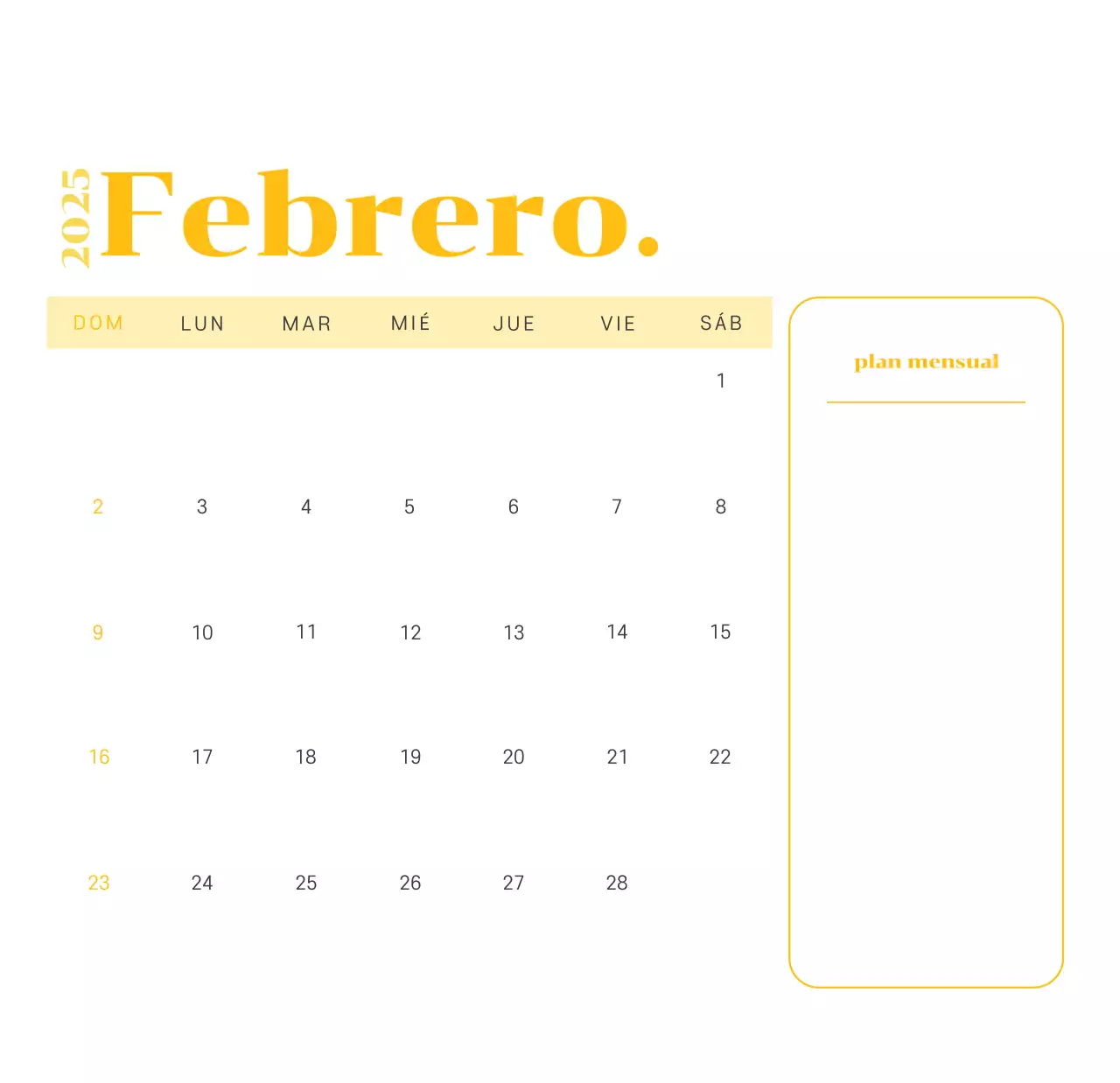 Calendario con ilustraciones juveniles sobre fondo amarillo verdoso