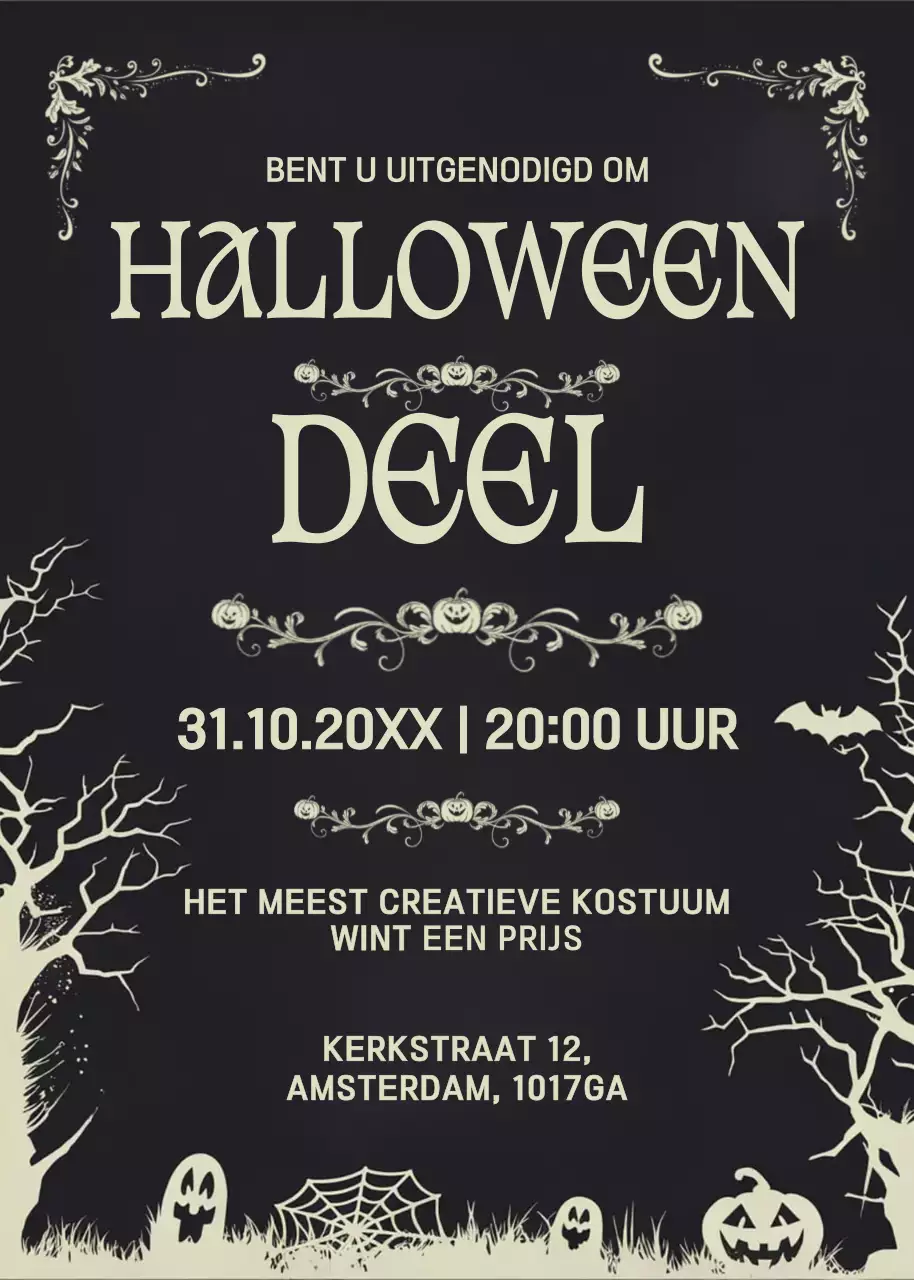 Zwarte gotische Halloween-uitnodiging