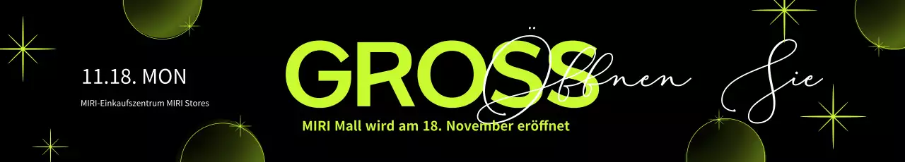 Bewerben Sie eine Geschäftseröffnung mit einem geometrischen Design in Schwarz und Limonengrün