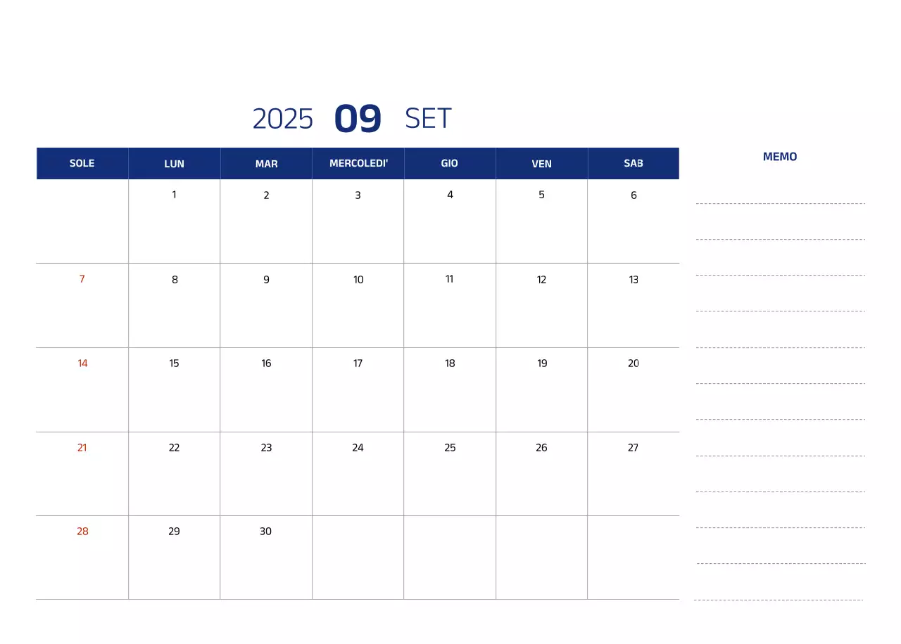Calendario semplice con illustrazioni blu e pulite
