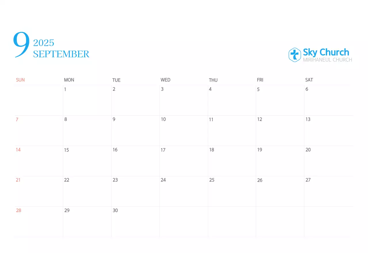 Kalender gereja berkonsep modern berwarna biru