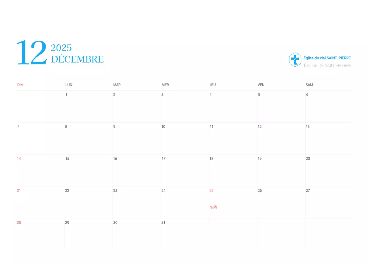 Calendrier d'église moderne bleu