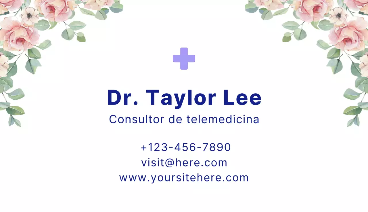Tarjeta de visita lila beige telemedicina estilo romántico