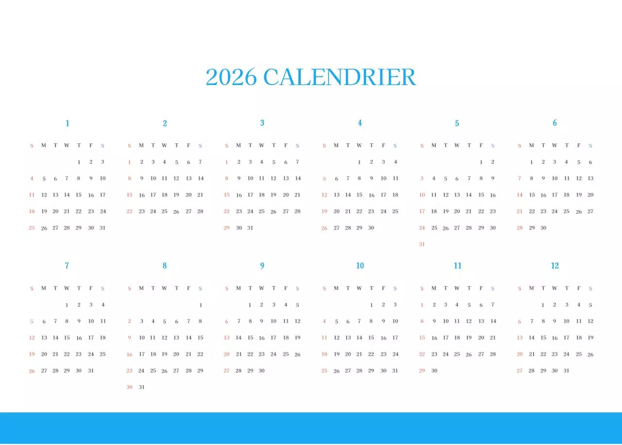 Calendrier d'église moderne bleu