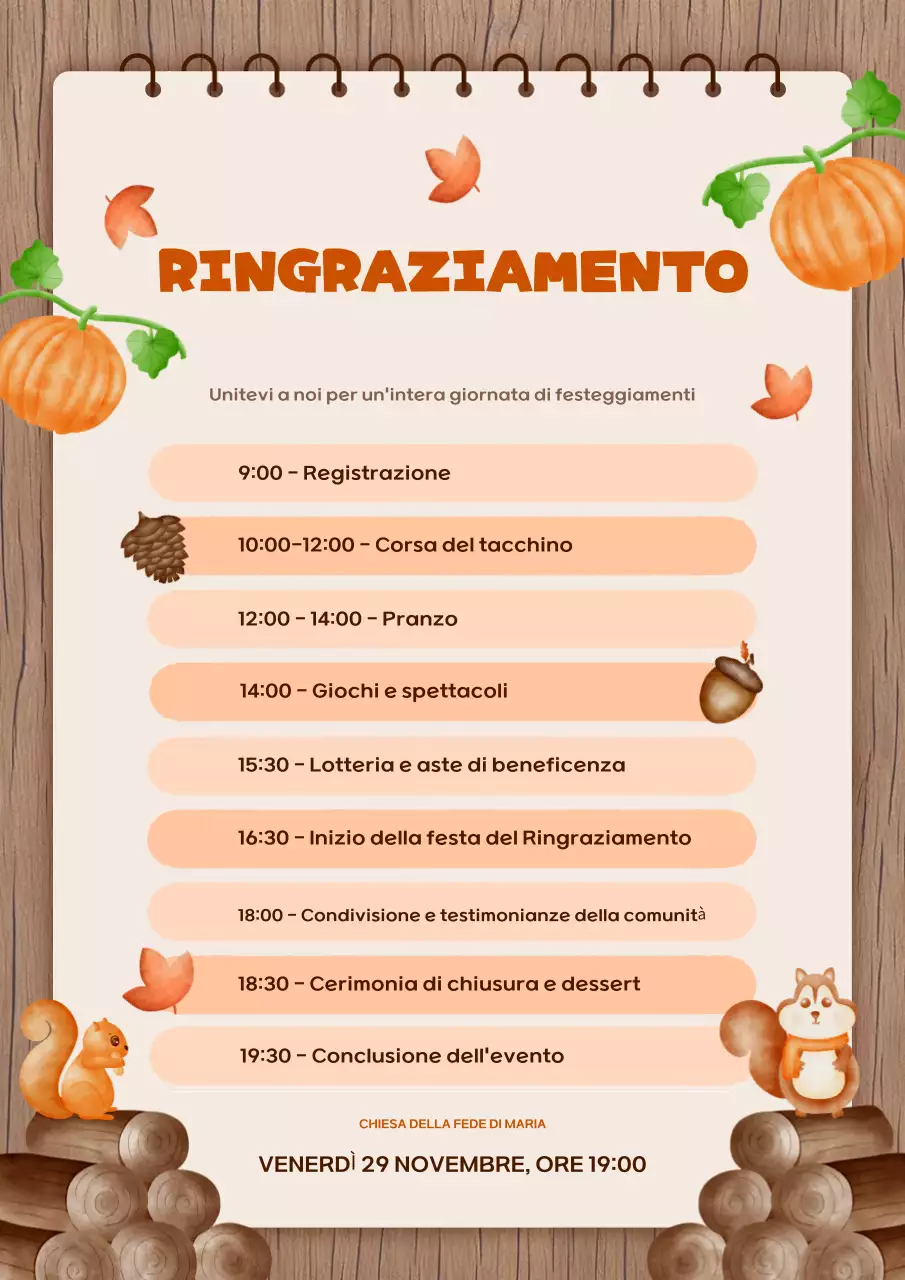 calendario degli eventi del Ringraziamento rustico arancione