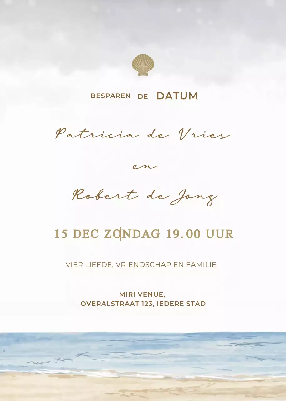 Beige grijs blauwe huwelijksuitnodiging elegante stijl