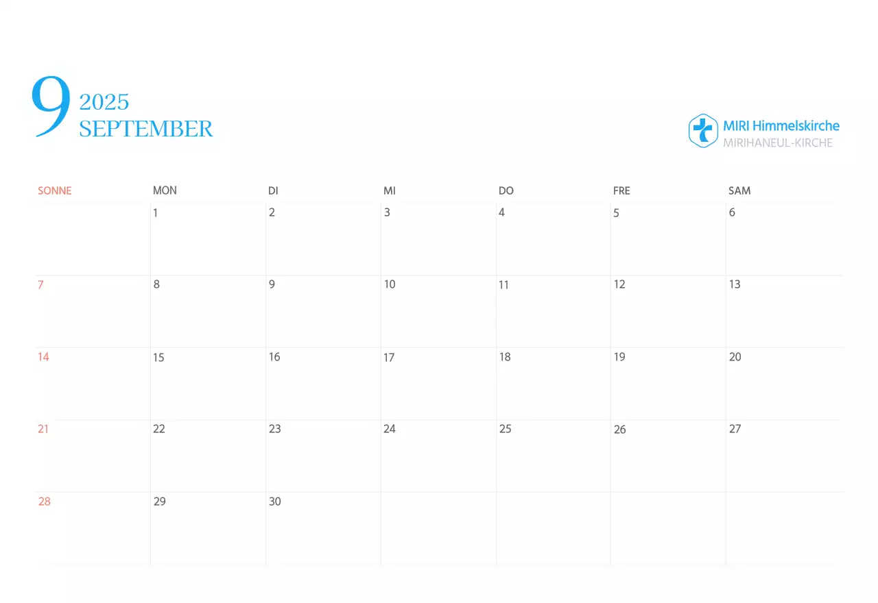 Blaues modernes Konzept Kirchenkalender