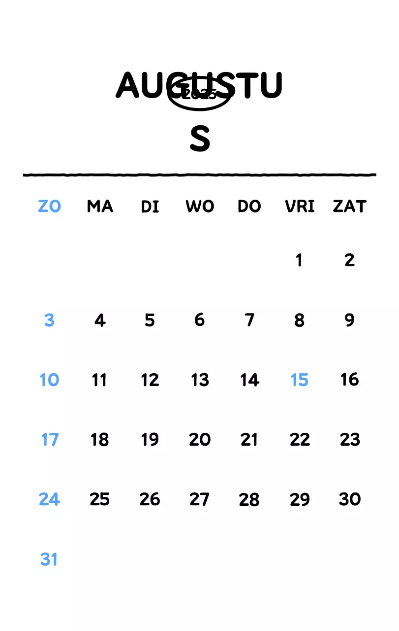 Geïllustreerde kalender met een mooie lijnstijl