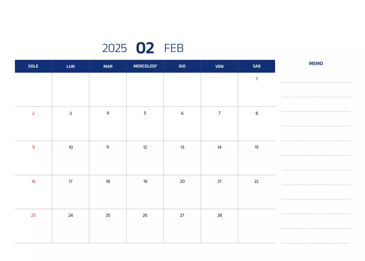 Calendario semplice con illustrazioni blu e pulite