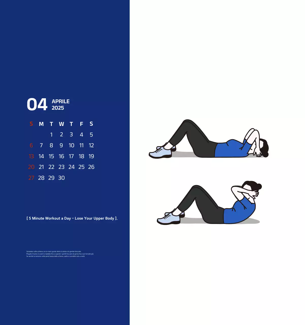 Calendario semplice con illustrazioni blu e pulite