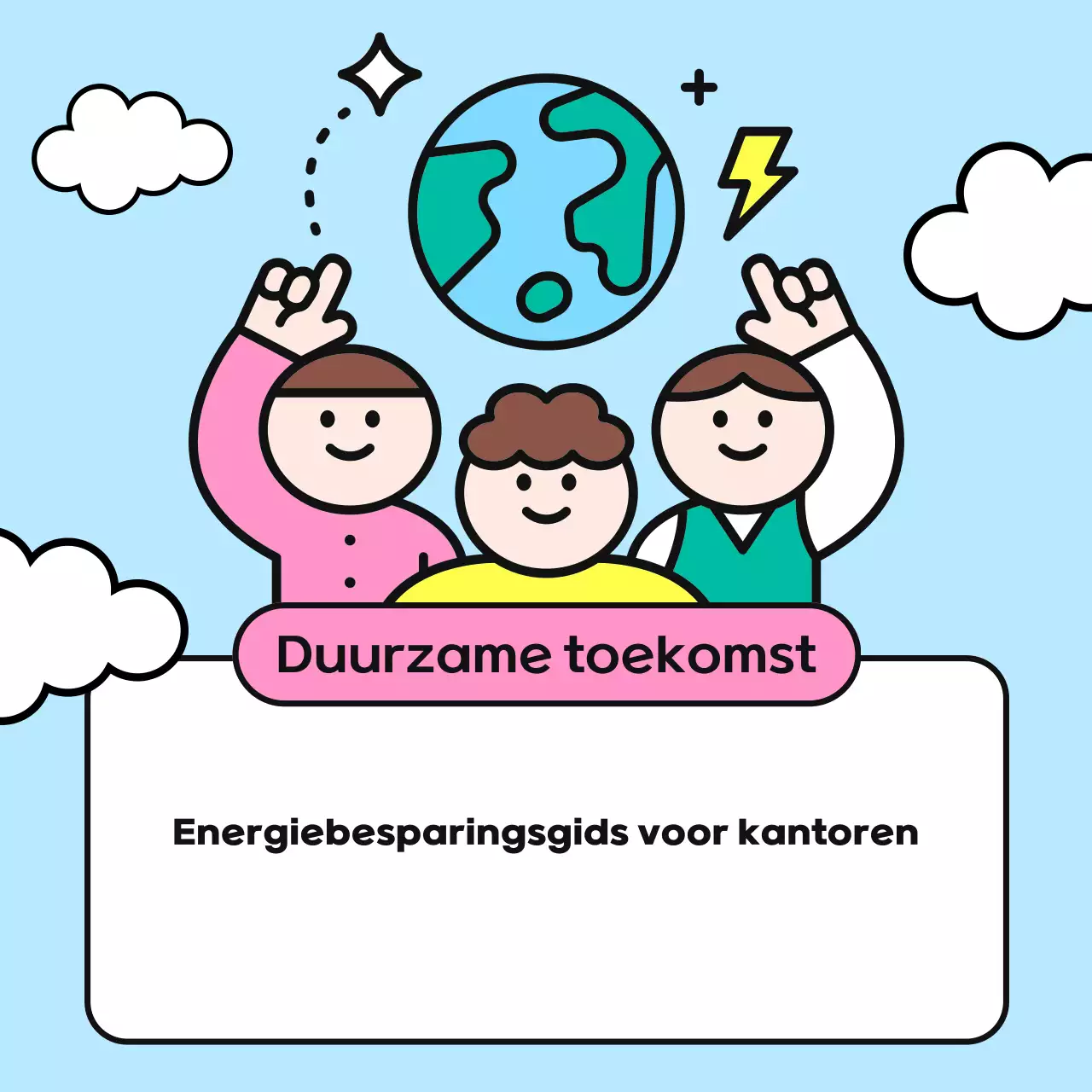 Een lichtblauwe en groene energiebesparingscampagne op de werkplek