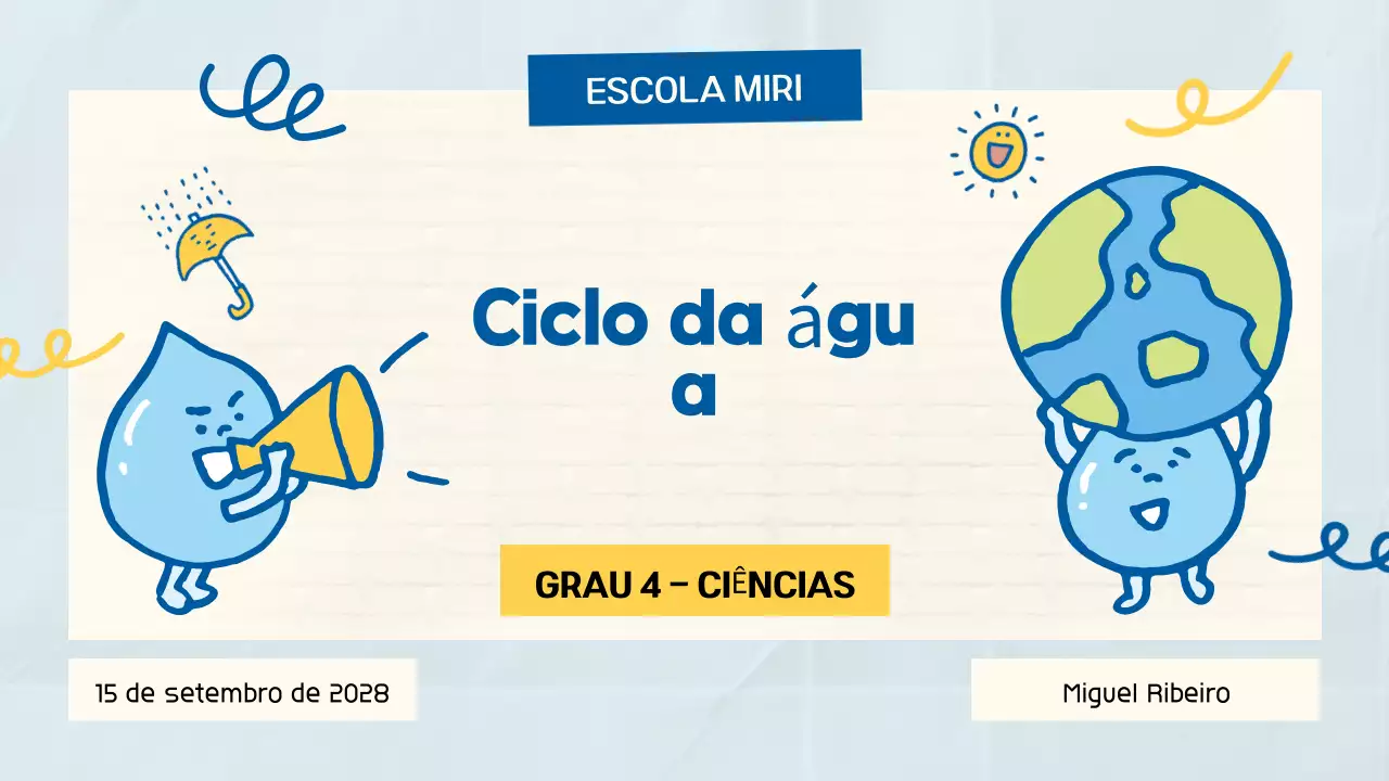 Apresentação de aula de ciências lúdica e azul para alunos da escola