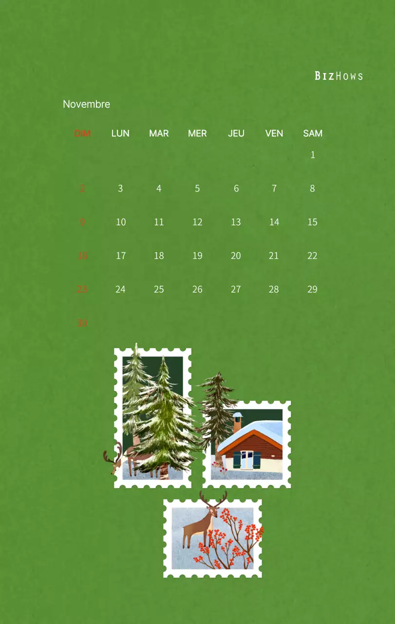 Calendrier du Nouvel An avec illustrations chaleureuses