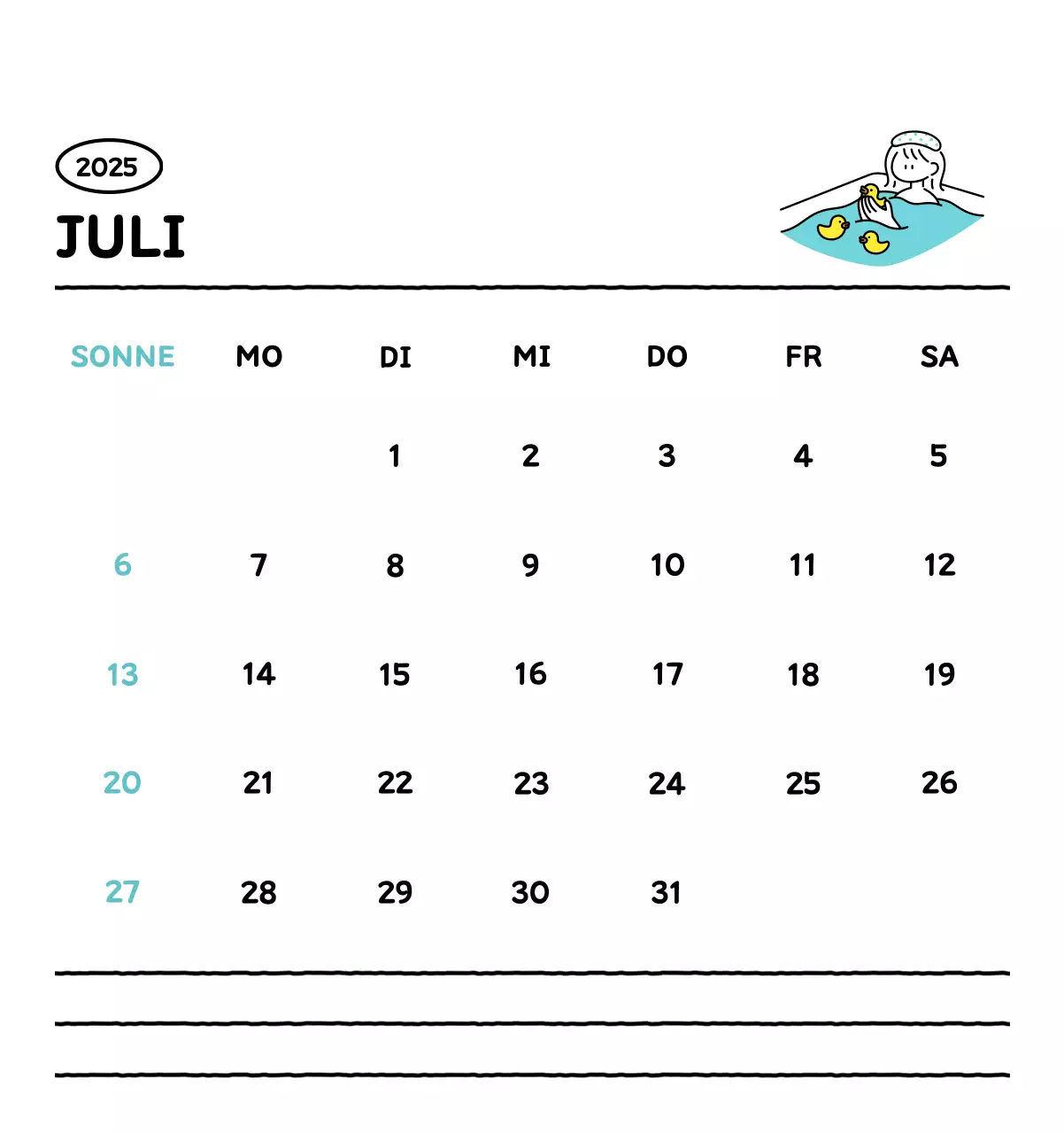 Illustrierter Kalender mit schönem Linienstil