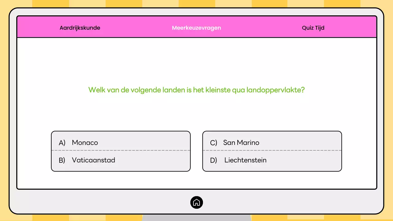 Roze en gele moderne aardrijkskunde quiz