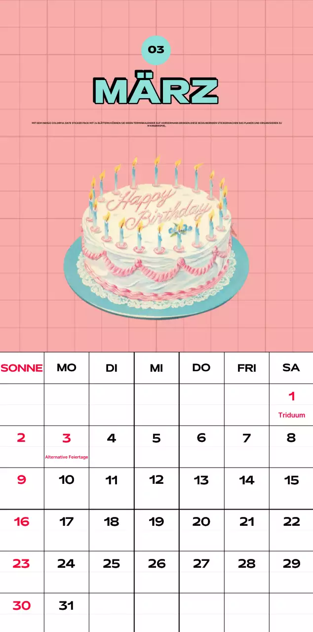 Bunte Kalender mit einer Vielzahl von Retro-Illustrationen