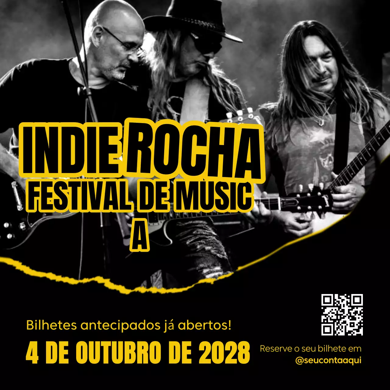 Preto e amarelo Negrito Moderno Rock Evento de música Instagram Post