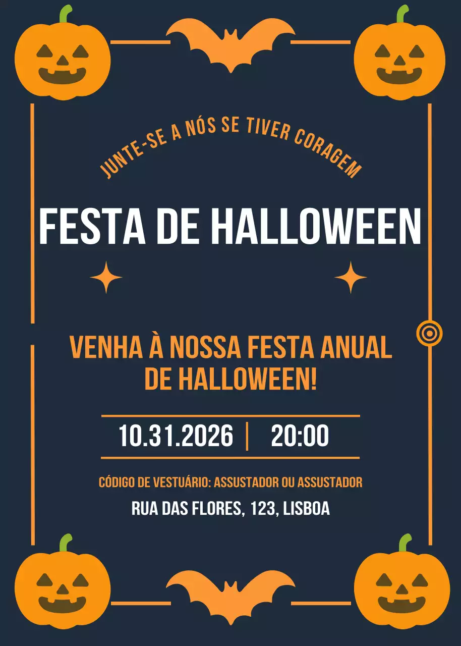 Convite de Halloween laranja retro
