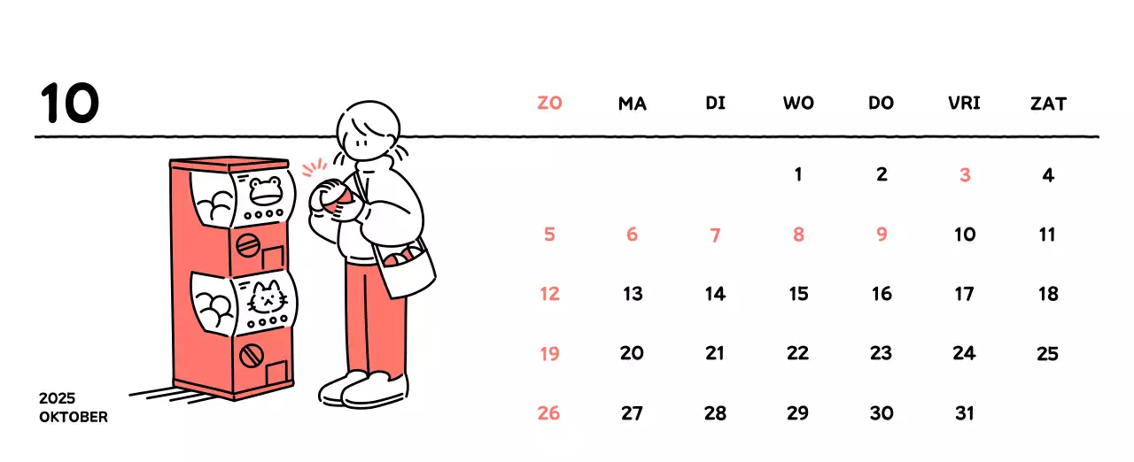 Geïllustreerde kalender met een mooie lijnstijl