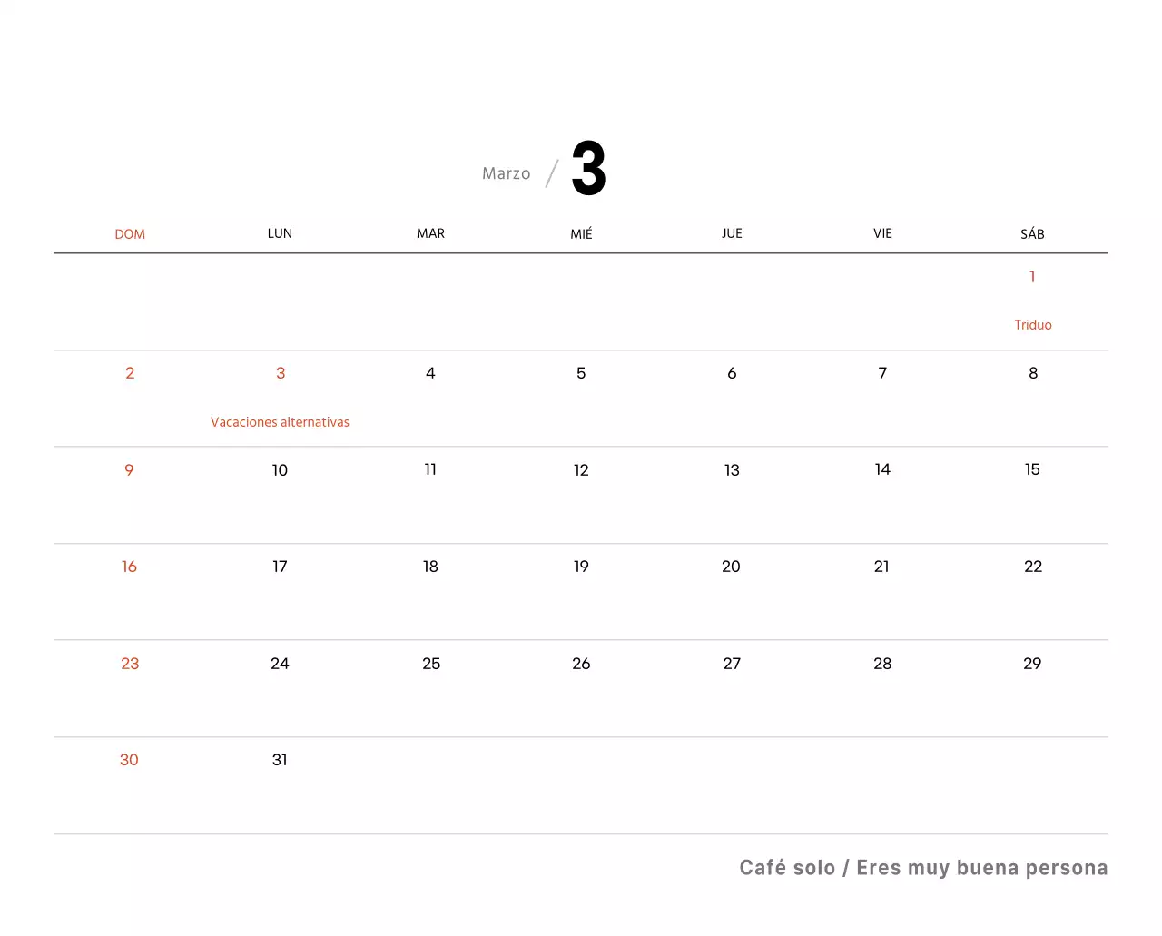 Sencillo calendario de sobremesa con fotos de cafés en tonos blancos