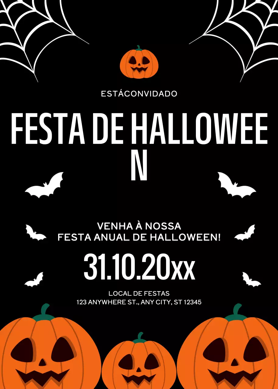 convite de Halloween tradicional preto
