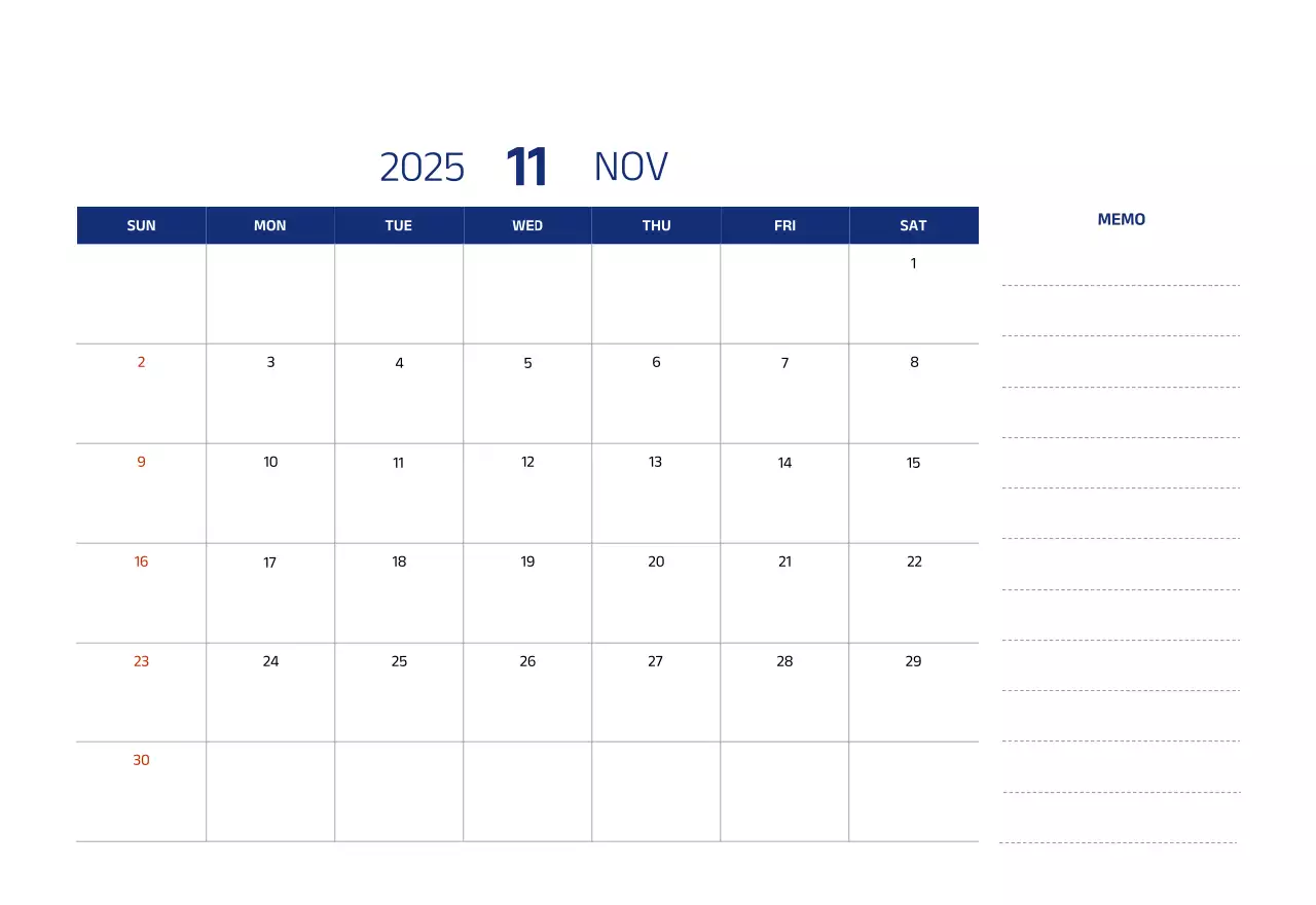 Calendrier simple avec des illustrations bleues et épurées