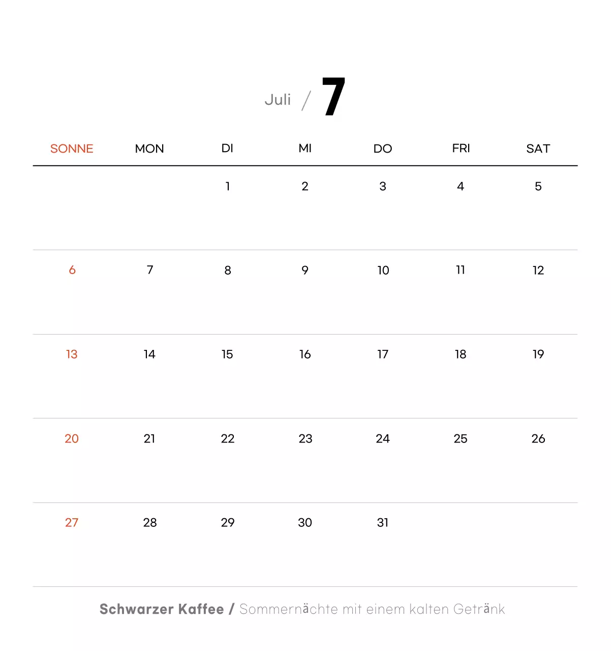 Minimalistischer Kaffee-Kalender