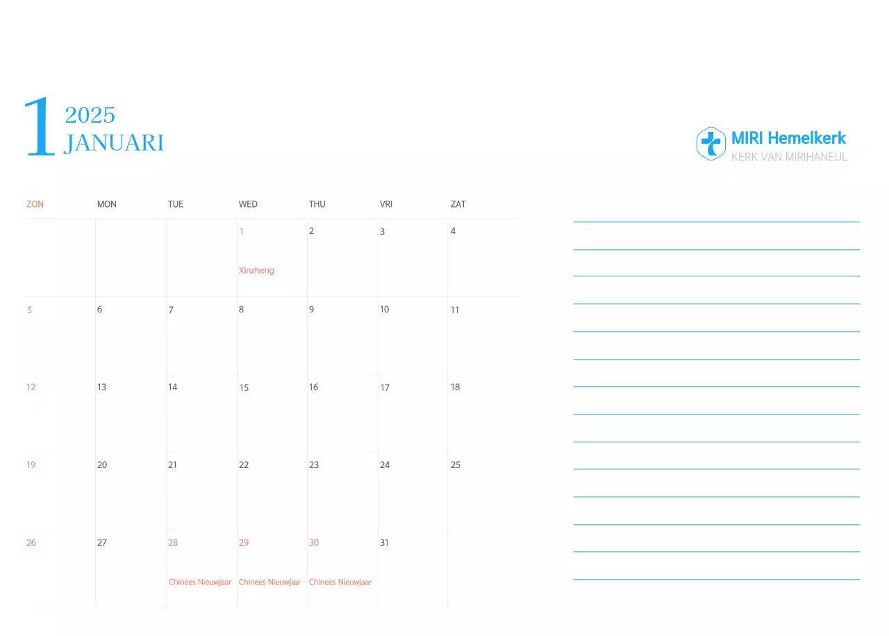 Blauw modern concept kerkkalender